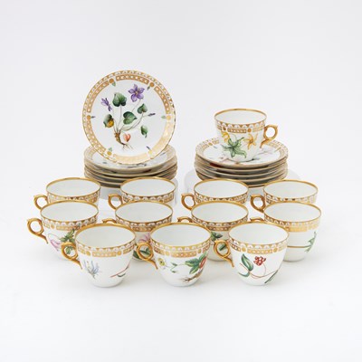 Lot 280 - Set of Twelve Royal Copenhagen Flora Danica Style Floral Decorated Porcelain Coffee Cups and Saucers