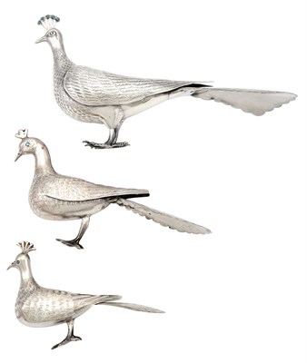 Lot 178 - Set of Three Graduated Persian Silver Birds...