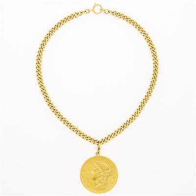 Lot 35 - Gold and Gold Coin Pendant-Necklace