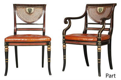 Lot 256 - Set of Ten Regency Style Black Painted, Parcel...