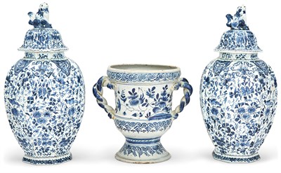 Lot 209 - Pair of Delft Baluster-Form Covered Jars;...