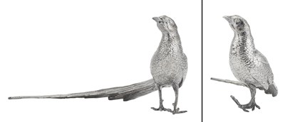 Lot 214 - Pair of Silver Plated Pheasants Lengths 15...