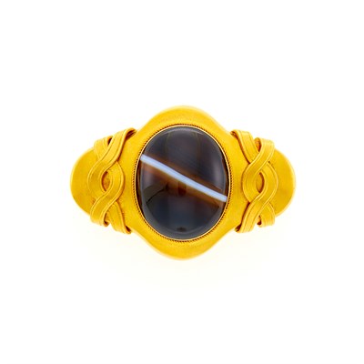 Lot 1158 - Antique Gold and Banded Agate Pendant-Brooch