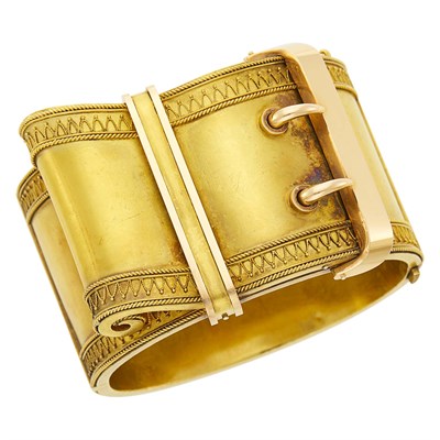 Lot 169 - Antique Two-Color Gold Buckle Cuff Bangle Bracelet