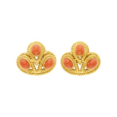 Lot 25 - Verdura Pair of Gold and Coral Earclips