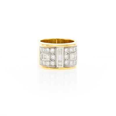 Lot 1017 - Wide Gold, Platinum and Diamond Ring