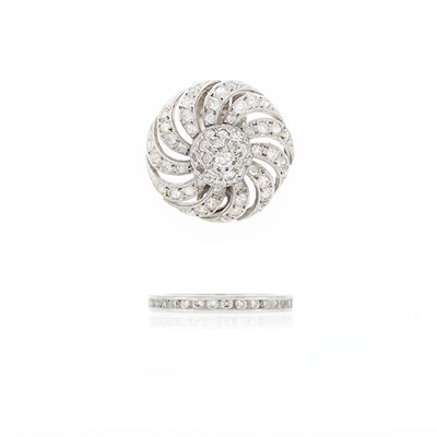 Lot 1114 - Single Platinum and Diamond Earclip and Tiffany & Co. Diamond Platinum and Band Ring