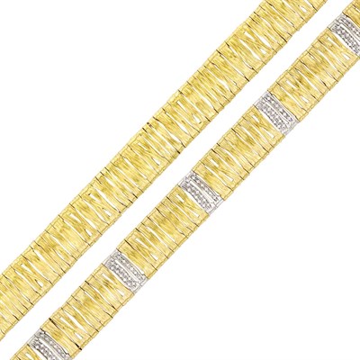Lot 109 - Roberto Coin Pair of Two-Color Gold and Diamond Bracelets