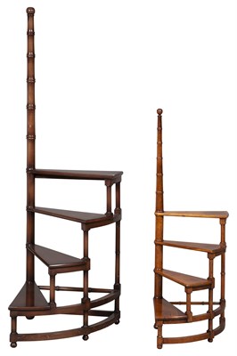 Lot 183 - Two Sets of Fruitwood Spiral Library Steps...