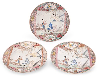 Lot 1050 - Three Chinese Export Enameled Porcelain Plates...