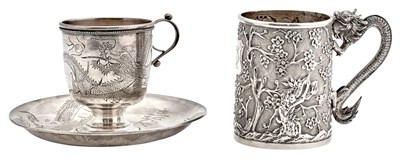 Lot 1104 - A Chinese Silver Mug and Teacup and Saucer...