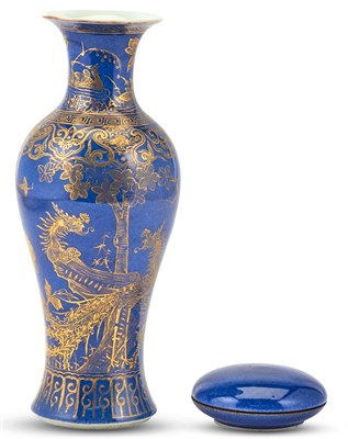 Lot 1055 - A Chinese Gilt Decorated Powder Blue Porcelain...