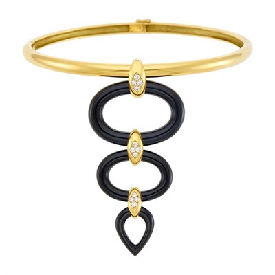 Lot 32 - Van Cleef & Arpels Gold, Black Onyx and Diamond Enhancer, France, with Gold Necklace