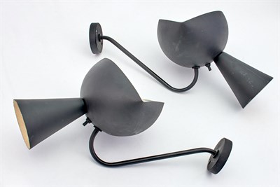 Lot 222 - Pair of Black Enameled Metal Cachan Sconces...