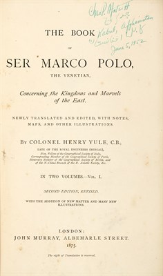 Lot 447 - YULE, COL. HENRY The Book of Ser Marco Polo,...