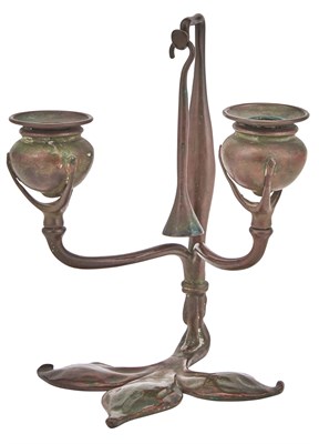 Lot 145 - Tiffany Studios Bronze Fleur-de-Lis Two-Light...