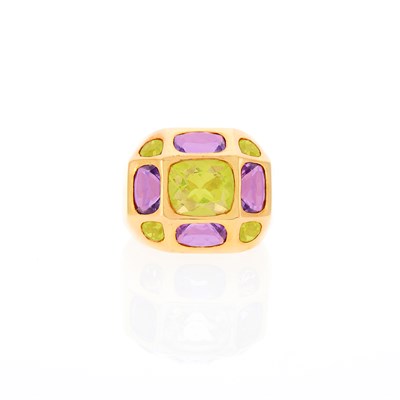 Lot 1003 - Gold, Yellow Quartz and Amethyst Ring
