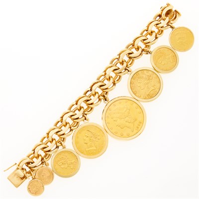 Lot 32 - Gold Curb-Link Bracelet with 8 Gold American...