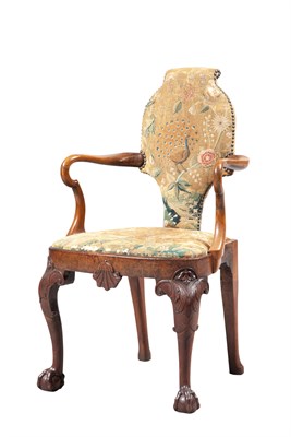 Lot 110 - George II Walnut and Needlework Open Armchair...
