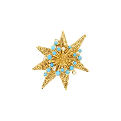 Lot 91 - Cartier Paris Gold, Turquoise and Diamond Starfish Clip