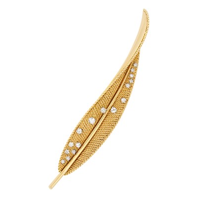 Lot 177 - Sterlé Paris Gold and Diamond Leaf Clip-Brooch