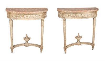 Lot 296 - Pair of Louis XVI Style Painted Wood Consoles...