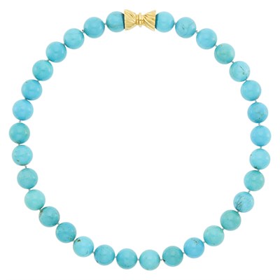 Lot 5 - Turquoise Bead Necklace with Fluted Gold Clasp