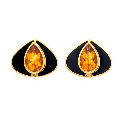 Lot 97 - Marina B Pair of Gold, Citrine, Diamond and Black Onyx Reversible Earclips