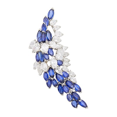 Lot 209 - Attributed to Oscar Heyman Brothers Platinum, Diamond and Sapphire Brooch