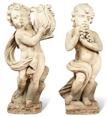 Lot 203 - Pair of Stone Garden Figures of Putti Height...