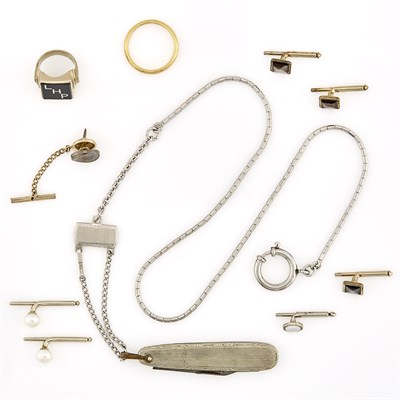 Lot 1223 - Group of Gentleman's Silver, Gold, Metal and Cultured Pearl Jewelry and Accessories
