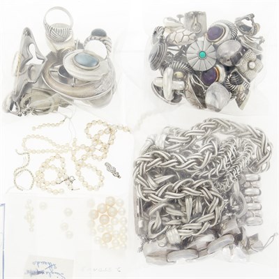 Lot 1300 - Group of Silver, Gold and Metal Jewelry and Pearl Fragments