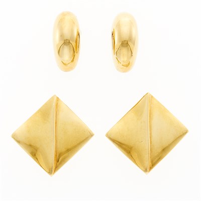 Lot 1247 - Two Pairs of Gold Earclips