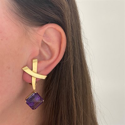 Lot 156 - Tiffany & Co., Paloma Picasso Pair of Gold and Amethyst Pendant-Earrings
