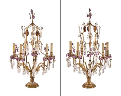 Lot 696 - Pair of Regence Style Silvered Bronze and Glass Six-Light Girandoles