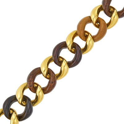 Lot 18 - Seaman Schepps Gold and Wood Curb Link Bracelet