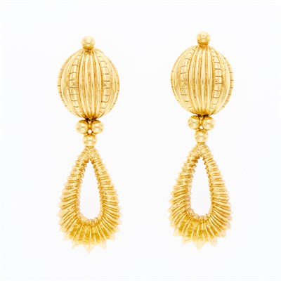 Lot 1031 - Pair of Gold Pendant-Earrings