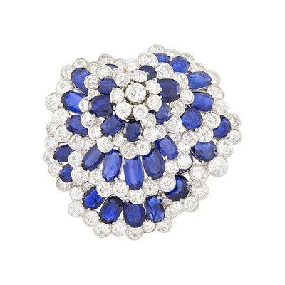 Lot 212 - Platinum, Diamond and Sapphire Flower Brooch