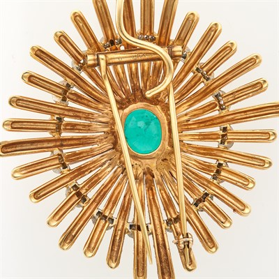 Lot 199 - Verdura Gold, Platinum, Emerald and Diamond Clip-Brooch