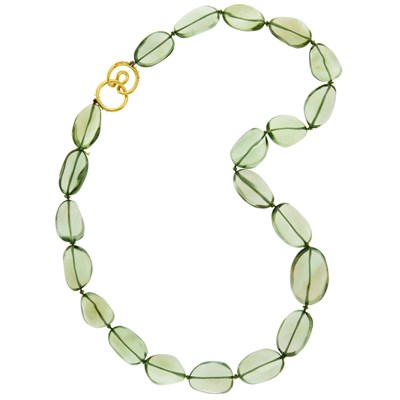 Lot 1176 - Gold and Tumbled Green Quartz Bead Necklace
