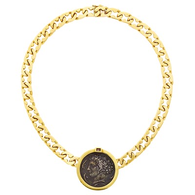 Lot 1233 - Gold and Silver Coin Curb Link Necklace