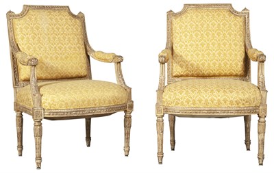 Lot 202 - Pair of Louis XVI Style Upholstered Painted...