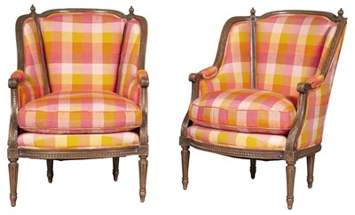 Lot 238 - Pair of Louis XVI Style Upholstered Stained...