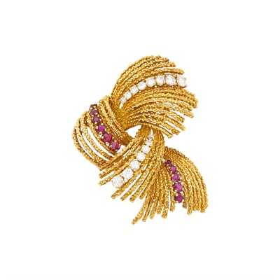 Lot 220 - Van Cleef & Arpels Gold, Diamond and Ruby Clip-Brooch, France