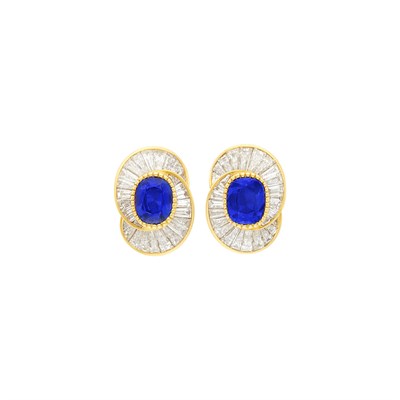 Lot 197 - Oscar Heyman Brothers Pair of Gold, Sapphire and Diamond Earclips