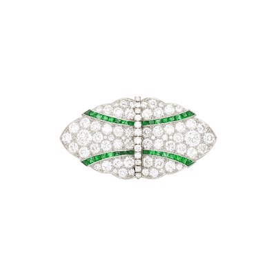 Lot 254 - Platinum, Diamond and Emerald Double Clip-Brooch