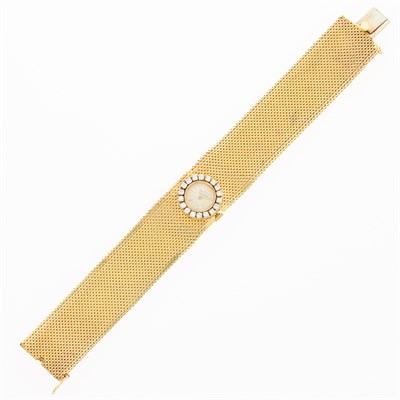 Lot 1079 - Gold and Diamond Mesh Wristwatch