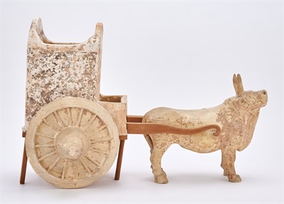 Lot 101 - A Chinese Pottery Model of an Ox and Cart Tang...