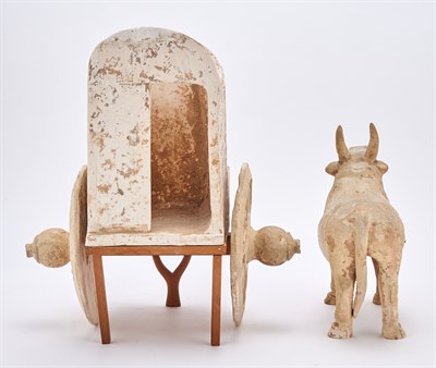 Lot 101 - A Chinese Pottery Model of an Ox and Cart Tang...