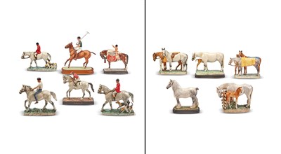 Lot 252 - Group of Ceramic Equestrian Groups Various...